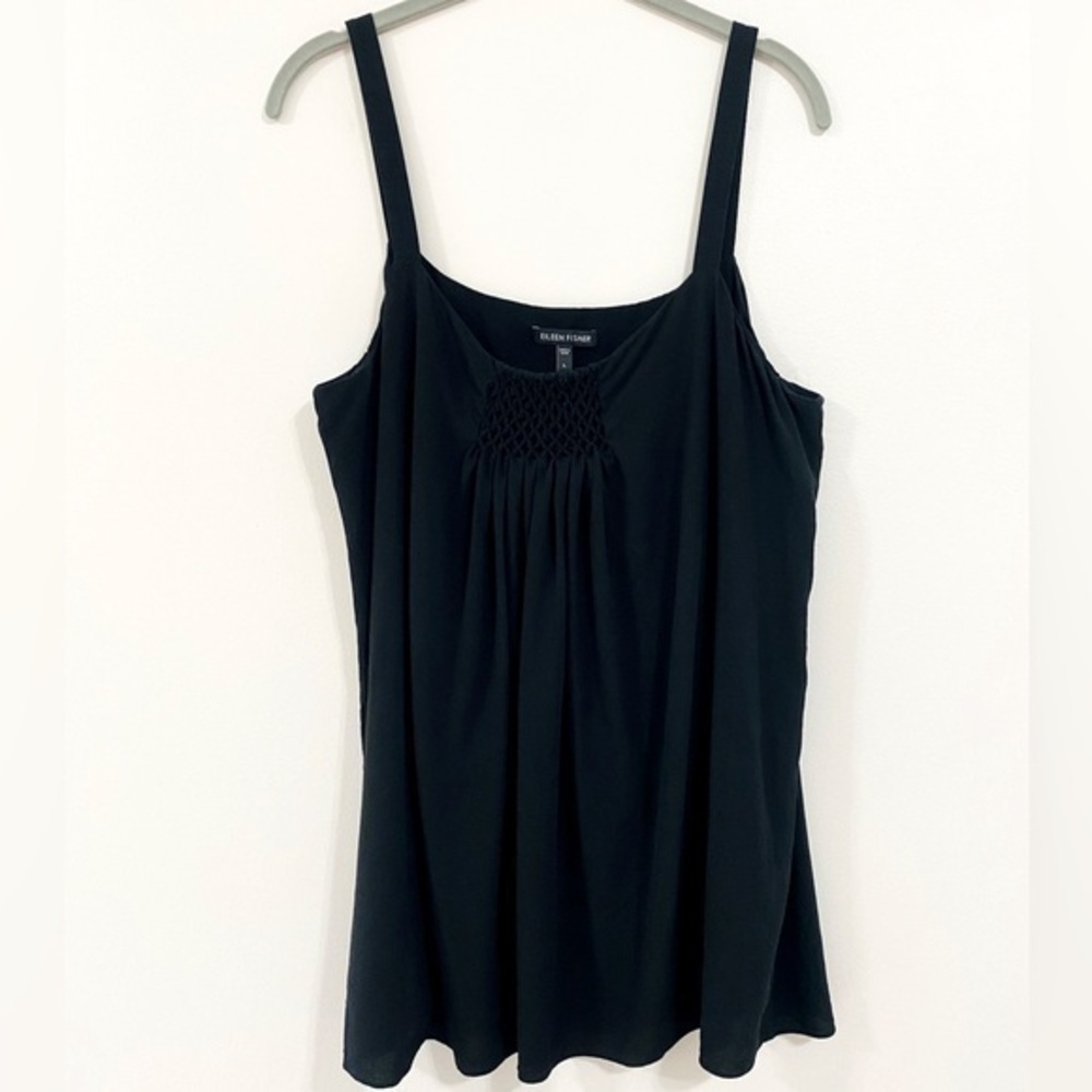 Eileen Fisher 100% Silk, Black Flowy Tunic Tank, Size Large